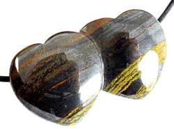 UDIG Edelstein Doppelherz Anhänger mit Lederband, 4,5 cm Edelstein Herzanhänger Herz Kristall Farbe wählbar (Tigereisen) von UDIG