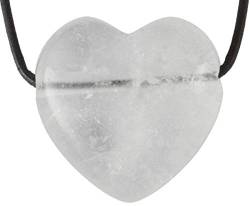 UDIG Edelstein Herz Anhänger, 3 cm mit Lederband, Edelsteinherz Herzanhänger Farbe wählbar Herzchen (Bergkristall) von UDIG