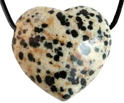 UDIG Edelstein Herz Anhänger, 3 cm mit Lederband, Edelsteinherz Herzanhänger Farbe wählbar Herzchen (Dalmatiner Jaspis) von UDIG