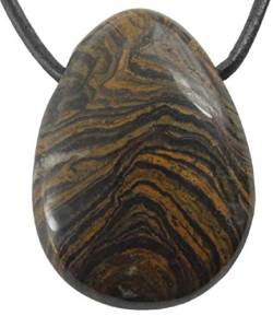 UDIG Edelstein Tropfen Anhänger Achat, Jaspis versteinertes Holz etc, Kristall mit Lederband Edelsteinanhänger (Stromatolith) von UDIG