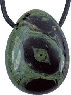 UDIG Edelstein Tropfen Anhänger grün, Kristall mit Lederband Edelsteinanhänger (Kambamba Jaspis) von UDIG