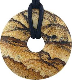 UDIG Landschaftsjaspis Donut 40 mm als Geschenkset mit Lederband, Edelsteindonut Anhänger von UDIG