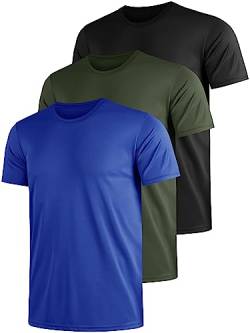 Funktionsshirt Herren Sport T Shirt Kurzarm 3er Pack Atmungsaktiv Männer Tshirt Sportkleidung Workout Schnelltrocknend Sportshirt Funktion Training Laufshirt Blau Grün Schwarz(XXL) von UEEKO