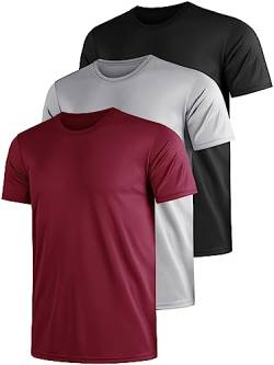 Funktionsshirt Herren Sport T Shirt Kurzarm 3er Pack Atmungsaktiv Männer Tshirt Sportkleidung Workout Schnelltrocknend Sportshirt Funktion Training Laufshirt Schwarz Grau Rot(XXL) von UEEKO