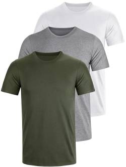 Tshirt Rundhals Baumwolle 3er Pack Basic Fit arbeitsshirts 3XL 4XL S M L XXL Einfarbig T Shirt Für Herren Arbeit Regular Sommer Männer Kurzarm O-Neck Set Grün Weiß Grau (4XL) von UEEKO