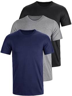 Tshirt Rundhals Baumwolle 3er Pack Basic Fit arbeitsshirts 3XL 4XL S M L XXL Einfarbig T Shirt Für Herren Arbeit Regular Sommer Männer Kurzarm O-Neck Set Schwarz Grau Blau (XL) von UEEKO