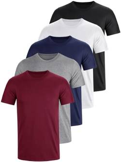 Tshirt Rundhals Baumwolle 5er Pack Basic Fit arbeitsshirts 3XL 4XL S M L XXL Einfarbig T Shirt Für Herren Arbeit Regular Sommer Männer Kurzarm O-Neck Set Rot Blau Schwarz Weiß Grau (M) von UEEKO