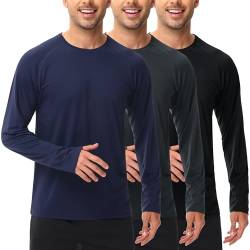 UEEKO Funktionsshirt Herren Langarmshirt 3er Pack Sport Langarm Sportshirt Atmungsaktiv UV Laufshirt Fitnessshirt Gym Trainingsshirt Jogging Schwarz/Grau/Blau XL von UEEKO