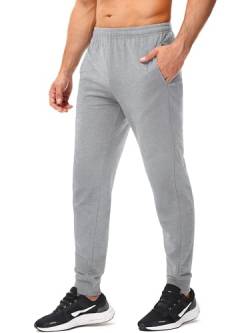 UEEKO Jogginghose Herren Baumwolle Trainingshose Sweathose Männer Sporthose Jogging Slim Fit Hose Lang Joggers Outdoorhose Sweatpants Streetwear Fitness tiefen Stoffhose Hellgrau M von UEEKO