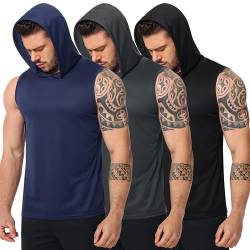 UEEKO Sport Hoodie Ärmellos Muskelshirt Tank Top Tanktop Herren Kapuzenpullover Gym Workout Fitness Training Muscle Shirt Bodybuilding Unterhemd Schnelltrocknend Atmungsaktiv Schwarz Blau Grau XL von UEEKO