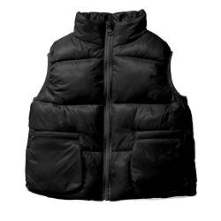 UELoop Kids' Puffer Vest Leichte Füllung Einfarbige Jacke & Mantel Wasserdichte gefälschte Faux Daune Reißverschluss Sportoberbekleidung für Jungen Mädchen 6Y 6 Jahre Schwarz von UELoop