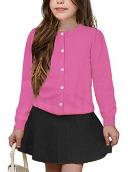 UELoop Mädchen-Strickjacke mit Rundhalsausschnitt [niedliche Blütenblatt-Knöpfe] Baumwolle Langarm Uniform Pullover für 5 6 5-6 5T 6Y Jahre Mädchen Pink Rosa von UELoop