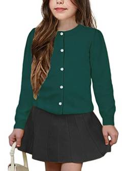 UELoop Mädchen-Strickjacke mit Rundhalsausschnitt [niedliche Blütenblatt-Knöpfe] Baumwolle Langarm Uniform Pullover für 5 6 5-6 5T 6Y Jahre Mädchen Smaragdgrün von UELoop