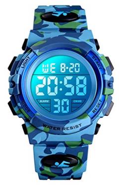 Digitaluhr für Jungen, wasserdichte Sport Uhr Kinder Uhren mit Wecker/Stoppuhr/12-24H, Elektronische Kinderuhren LED Armbanduhr für Junior Teenager (Blue) von UEOTO