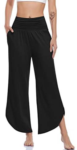 UEU Damen-Yogahose mit weitem Bein, hohe Taille, bequem, Tanzhose, locker, lässig, weich, Lounge, Jogginghose für Frauen mit Taschen, schwarz, X-Groß von UEU
