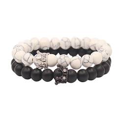 UEUC Armband mit CZ Kronen König und Königin schwarz Matte und weiß Howlite 8 mm Beads Armband von UEUC