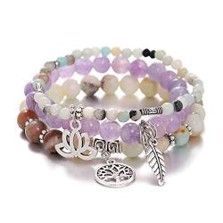 UEUC Baum des Lebens Yoga Heilstein Armbänder, mehrschichtige Lotus Chakra Stein Reiki Armband Sets, Angst Kristall Naturstein, für Frauen Stressabbau von UEUC