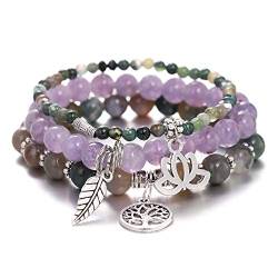 UEUC Baum des Lebens Yoga Heilstein Armbänder, mehrschichtige Lotus Chakra Stein Reiki Armband Sets, Angst Kristall Naturstein, für Frauen Stressabbau von UEUC