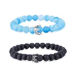 UEUC Paar Distanz Armbänder mit CZ Crown King & Queen Seine Freundschaft Schwarz Matt Achat Stein 8mm von UEUC