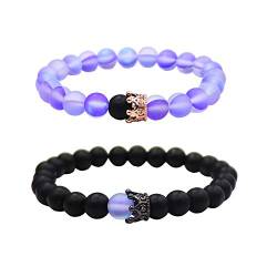 UEUC Paar Distanz Armbänder mit CZ Crown King & Queen Seine Freundschaft Schwarz Matt Achat Stein 8mm von UEUC