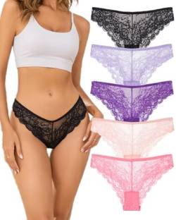 UGDUCK 5er Pack Damen Spitze Unterhosen Sexy Dessous Thong Frauen Atmungsaktiv Slips Unterwäsche Bequem Unterkleidung Weich Bikini Panties Damen Tanga Spitze Slips S-XL von UGDUCK