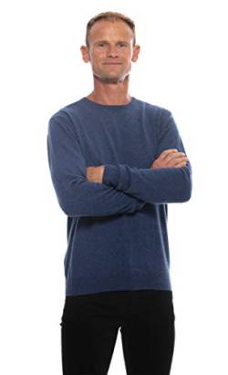 UGHOLIN Herren Pullover 100% Kaschmir Rundhalsausschnitt 2-fädig L Denim Blau von UGHOLIN