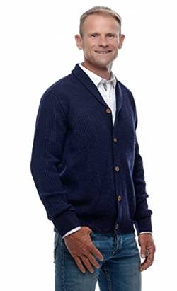 UGHOLIN Herren Strickjacke Cardigan 100% Kaschmir mit Holzknöpfen und Schalkragen 4-fädig, dunkelblau, L von UGHOLIN