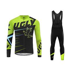 UGLY FROG Nationalflagge Dreieck Design Radtrikot Set 3D Gepolsterte Lätzchen Lange Hosen Sommer/Frühling Atmungsaktiv Lange Ärmel Bike Shirts Fahrradanzug von UGLY FROG