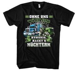 Hungrig, Nackt & Nüchtern Herren T-Shirt | Landwirt Bauern Demo Shirt LKW Fahrer Widerstand Tshirt Politik Traktor | Schwarz (XL) von UGLYSHIRT