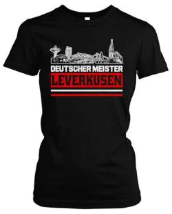 Leverksuen Titelkusen Damen T-Shirt | Leverkusen Trikot Fanartikel Fussball Stadt Skyline Leverkusen Meister T-Shirt Girlie | Schwarz (M) von UGLYSHIRT