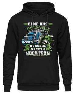 UGLYSHIRT Hungrig, Nackt & Nüchtern Herren Kapuzenpullover | Landwirt Bauern Demo Pullover LKW Fahrer Widerstand Hoodie Politik Traktor | Schwarz (M) von UGLYSHIRT