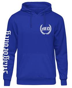 UGLYSHIRT Magdeburg über Alles Herren Kapuzenpullover | Magdeburg Pullover - Trikot Ultras Sport Hoodie | Blau (L) von UGLYSHIRT