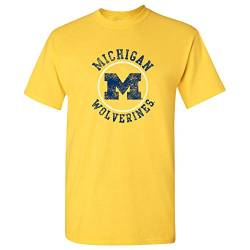 NCAA Distressed Circle Logo, Team-Farbe, T-Shirt, College, Universität, Michigan Wolverines Maize, XL von UGP Campus Apparel