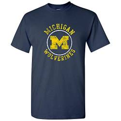 NCAA Distressed Circle Logo, Team-Farbe, T-Shirt, College, Universität, Michigan Wolverines Navy, L von UGP Campus Apparel