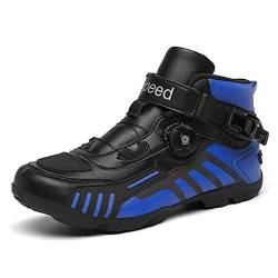 UHGFIMP Motorradstiefel für Herren, Motorradfahrer-Schuhe, atmungsaktiv, High-Stripping-Stiefel, Motorrad-Damen, wasserdichte Schuhe, Sneaker mit drehbarer Schnalle,42,Blue von UHGFIMP