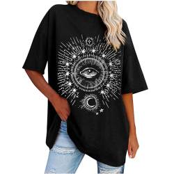 UHouse Damen Mode Sale Damen T-Shirt Elegant Grafik Tshirts Fashion Baumwolle Blusen & Tuniken Frauen Bluse Lässig Longshirt Frau Rundhals Loose Fit Tee Damen Oberteile Sale Schwarz XXL von UHouse