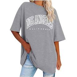 UHouse Damen Tshirt Sale Damen Shirts Casual Grafik Hemd Retro Los Angeles Baumwolle Tee T-Shirt Tuniken Oversized Mode Motiv Shirt Frau Rundhals Vintage Longbluse Sale Angebote Damen Grau M von UHouse