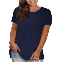 UHouse Damenmode Sale Damen T-Shirt Elegant Einfarbige Blusen Freizeit Baumwolle T-Shirts Frauen Shirt Fashion Einfarbige Tops Frau Rundhals Große Größen Blusenshirt Sale Angebote Marine 3XL von UHouse