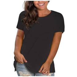 UHouse Damenmode Sale Damen Tshirt Sommer Einfarbig Blusen & Tuniken Casual Baumwolle Kleidung Teenager T-Shirt Freizeit Einfarbige Hemd Rundhals Lässig Tee Damen Sale Angebote Schwarz XXL von UHouse