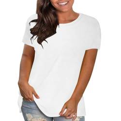 UHouse Damenmode Sale Damen Tshirts Casual Einfarbig Oberteile Fashion Baumwolle Kleidung Frau T-Shirt Lässig Einfarbig Blusenshirt Rundhals Elegante Tops Damen Tshirt Sale Weiß L von UHouse