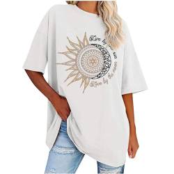 UHouse Gutschein Damen Shirts Basic Grafik Drucken Tee T-Shirt Elegante Baumwolle Blusen & Tuniken Frauen Blusenshirt Oversize Mode Motiv Oberteil Frau Rundhals Loose Fit Weiß XL von UHouse