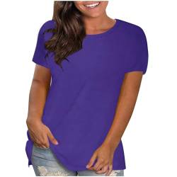 UHouse Prime Damen Shirts Elegante Einfarbig Kleidung Lässig Baumwolle Blusen Frauen Tee Slim Fit Einfarbig Tops Frau Rundhals Lose T-Shirt Angebote des Tages Heute Blitzangebote Lila XL von UHouse