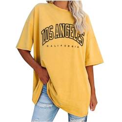 UHouse Sale Angebote Damen Shirt Fashion Mode Motiv T-Shirts Lose Los Angeles Baumwolle Bluse Frauen Tee Retro Tie-Dye Muster Tee T-Shirt Teenager Rundhals Lässig Hemd Angebote Gelb XXL von UHouse