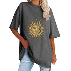 UHouse Sale Angebote Damen Shirt Freizeit Grafik Drucken Shirts Sommer Baumwolle Blusen & Tuniken Teenager Longbluse Große Größen T-Shirt Frau Rundhals Loose Tshirt Gutschein Dunkelgrau XXL von UHouse