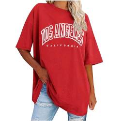 UHouse Sale Angebote Damen T-Shirt Lässig Mode Motiv Kleidung Freizeit Los Angeles Baumwolle Blusen Shirts Große Größen Tie-Dye Muster Blusen & Tuniken Frau Rundhals Casual Tee Sale Rot XXL von UHouse