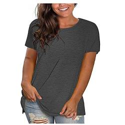 UHouse Sale Angebote Damen Tshirts Basic Einfarbige Longshirt Casual Baumwolle Tee Frau Shirt Freizeit Einfarbige Tee T-Shirt Teenager Rundhals Sommer T-Shirts Warehouse Deal Grau 4XL von UHouse