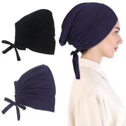 2 Stück Turban Damen Frauen Undercap Hijab Unterschal Hijab, Frauen Muslimischen Kopftuch Beanie, Islamische Muslimische Hijab Cap mit Tie Back Solid Color Hijab Mütze Schlafmütze Kopftuch Chemo von UICCVOKK