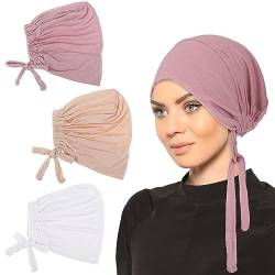 3 Stück Turban Damen Frauen Undercap Hijab Unterschal Hijab, Frauen Muslimischen Kopftuch Beanie, Islamische Muslimische Hijab Cap mit Tie Back Solid Color Hijab Mütze Schlafmütze Kopftuch Chemo von UICCVOKK