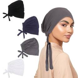 4 Stück Turban Damen Frauen Undercap Hijab Unterschal Hijab, Frauen Muslimischen Kopftuch Beanie, Islamische Muslimische Hijab Cap mit Tie Back Solid Color Hijab Mütze Schlafmütze Kopftuch Chemo von UICCVOKK