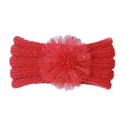 Baby-Blumen-Stirnband für Kleinkinder, Turban-Stirnband, Blumenstirnbänder, dehnbare Nylon-Haarbänder für Neugeborene, Kleinkinder, niedliches Mädchen, elastisches Baumwoll-Stirnband (rot, von UIFLQXX